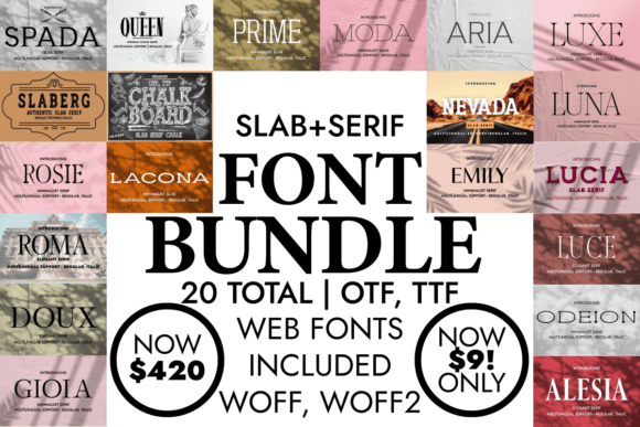 Slab Serif Font Bundle: 20 Stunning Fonts for Designers and Content Creators